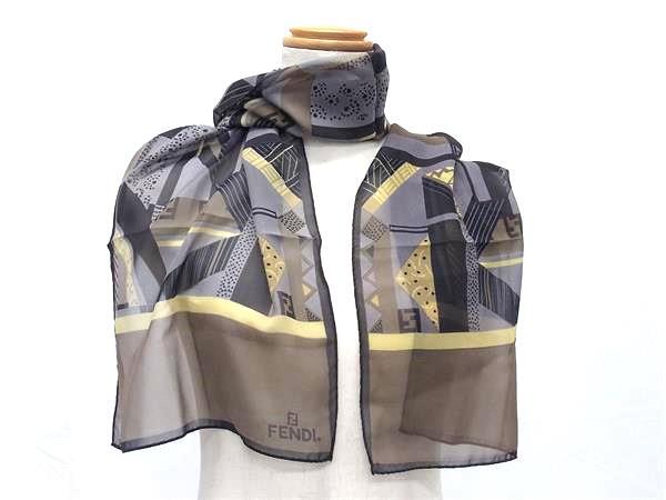 FENDI フェンディ マフラー ストール - ブラウン系×マルチカラー シルク100% レディース シフォンスカーフ 新古未使用展示品【本物保証】