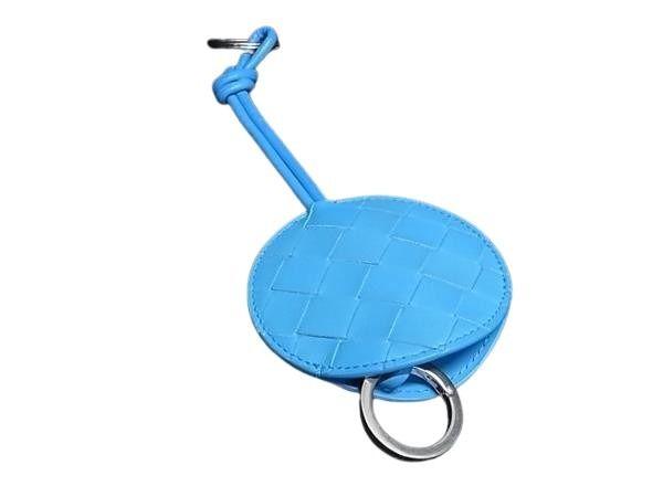 BOTTEGA VENETA ボッテガヴェネタ バッグチャーム イントレチャート 629552 ブルー系 レザー ユニセックス キーホルダー キーリング 美品【本物保証】