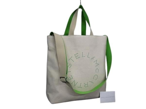 STELLA McCARTNEY ステラ マッカートニー ハンドバッグ 7B0050WP0257 アイボリー グリーン キャンバス ユニセックス ロゴ 2WAY 新古未使用展示品【本物保証】