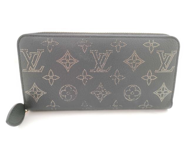 美品 LOUIS VUITTON ルイ ヴィトン 長財布 モノグラム・マヒナ ジッピーウォレット M82645 ブラック ゴールド レザー レディース ラウンドファスナー【本物保証】