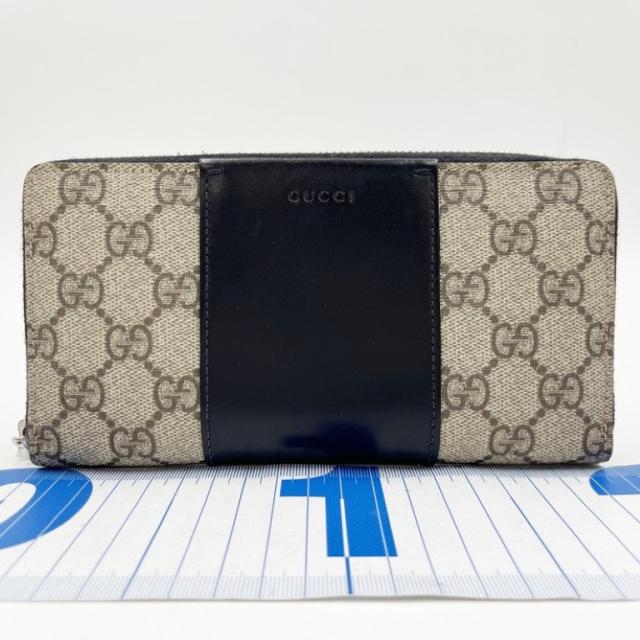 GUCCI グッチ 長財布 GGスプリーム 779879 ベージュ×ブラック系 PVC レザー ユニセックス ラウンドファスナー シルバー金具 美品【本物保証】