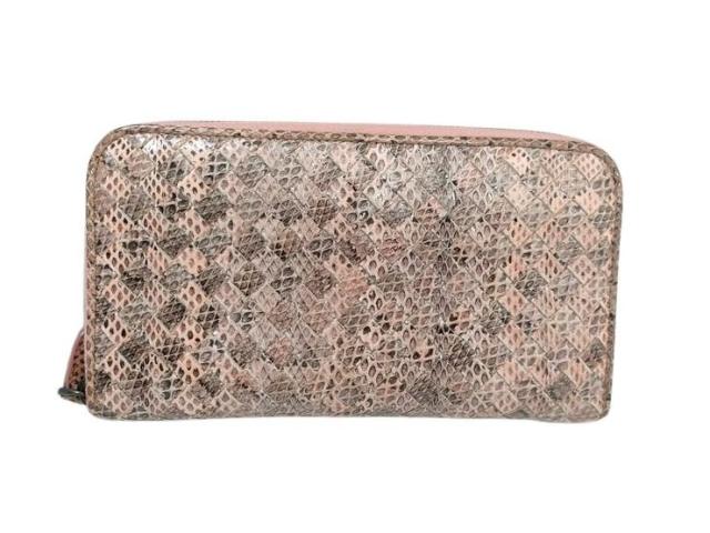 BOTTEGA VENETA ボッテガヴェネタ 財布 イントレチャート アイヤーズ 114076 ピンクベージュ系 パイソン ユニセックス ラウンドファスナー 長財布【本物保証】