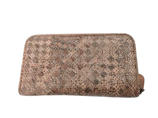 BOTTEGA VENETA ボッテガヴェネタ 財布 イントレチャート アイヤーズ 114076 ピンクベージュ系 パイソン ユニセックス ラウンドファスナー 長財布【本物保証】_1