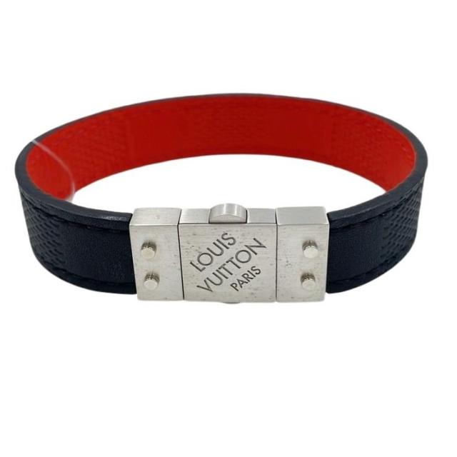 LOUIS VUITTON ルイヴィトン ブレスレット ブラスレ･チェックイット M6673E ブラック レッド レザー ユニセックス リバーシブル シルバー金具 美品【本物保証】