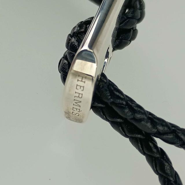 HERMES エルメス キーホルダー/チャーム チャーム - ブラック シルバー レザー Ag925 ユニセックス 編込み【本物保証】 HERMES エルメス キーホルダー/チャーム チャーム - ブラック シルバー