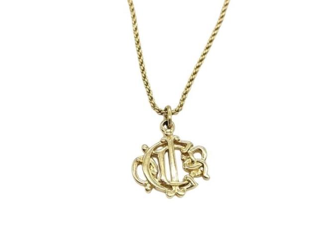 ChristianDior クリスチャンディオール ネックレス エンブレムロゴ ゴールド メタル レディース 美品【本物保証】