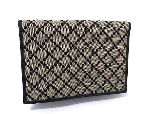 GUCCI グッチ パスポートケース ディアマンテ 143385 ブラウン系 ブラック キャンバス レザー ユニセックス 美品【本物保証】