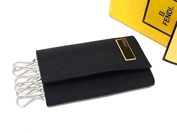 FENDI フェンディ キーケース ズッカ 2270 10163 099 ブラック ナイロン レザー ユニセックス 6連 シルバー金具 美品【本物保証】