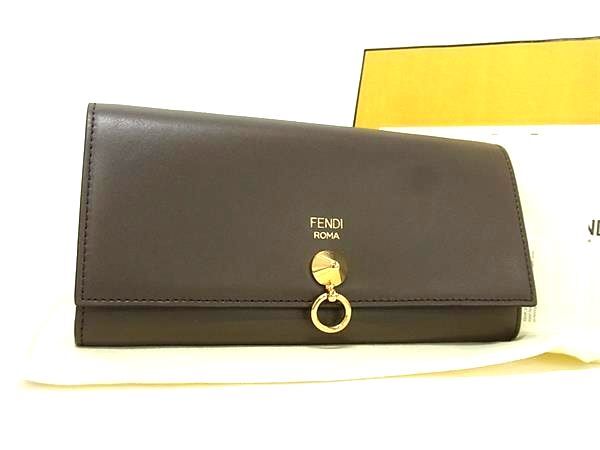 FENDI フェンディ 財布 バイザウェイ 8M0251 グレージュ レザー レディース 二つ折り 長財布 ゴールド金具 超美品【本物保証】