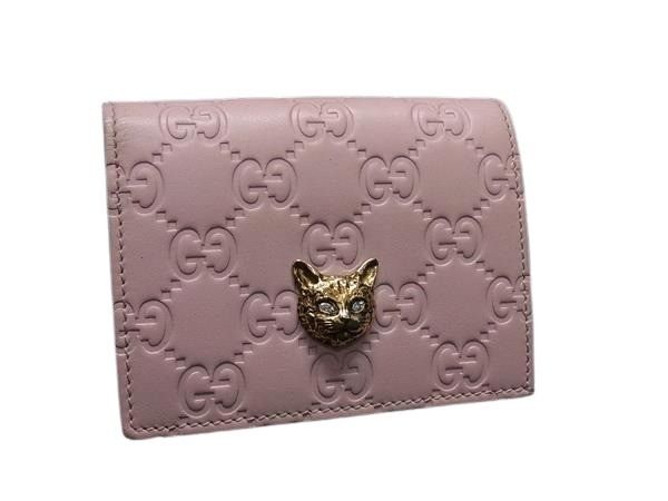 GUCCI グッチ 財布 グッチシマ キャットヘッド 548057 ピンク レザー レディース ゴールド金具 美品【本物保証】