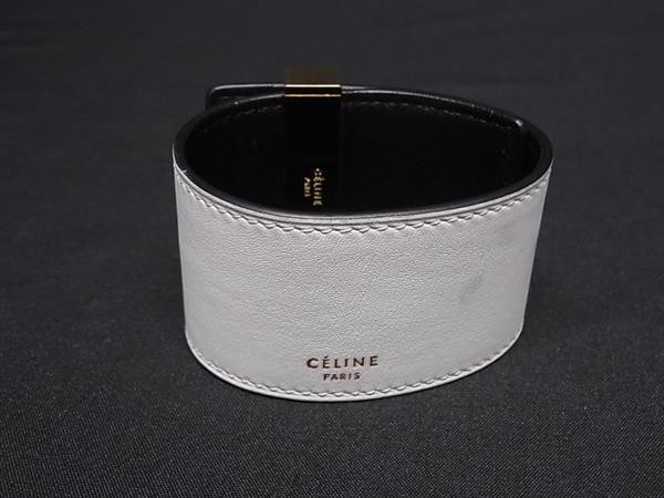CELINE セリーヌ ブレスレット ホワイト系 レザー レディース ゴールド金具 美品【本物保証】_1