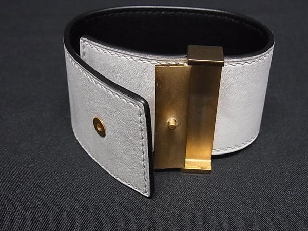 CELINE セリーヌ ブレスレット ホワイト系 レザー レディース ゴールド金具 美品【本物保証】_2