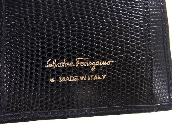 Salvatore Ferragamo フェラガモ 財布 ヴァラ 223059 ブラック リザード型押しレザー レディース 二つ折り 長財布 ゴールド金具 美品【本物保証】_1