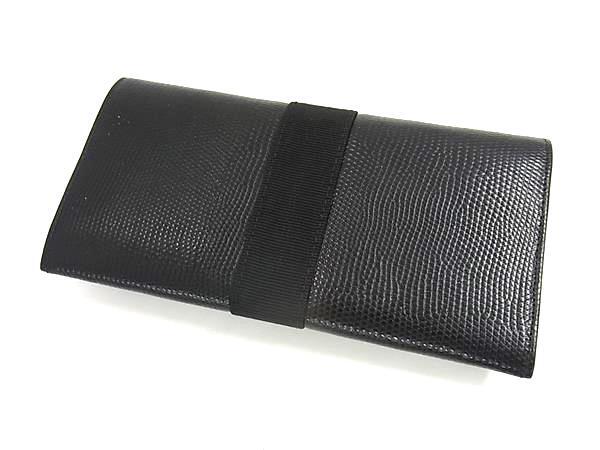 Salvatore Ferragamo フェラガモ 財布 ヴァラ 223059 ブラック リザード型押しレザー レディース 二つ折り 長財布 ゴールド金具 美品【本物保証】_2