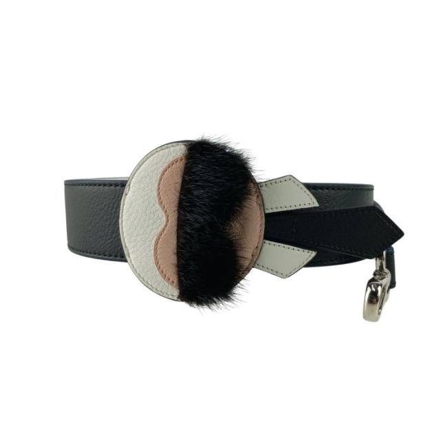 FENDI フェンディ ストラップ STRAP YOU KARLITO ストラップ ユー カーリト 8AV077 5R7 ブラック系 レザー ファー レディース ショルダーストラップ シルバー金具 美品【本物保証】