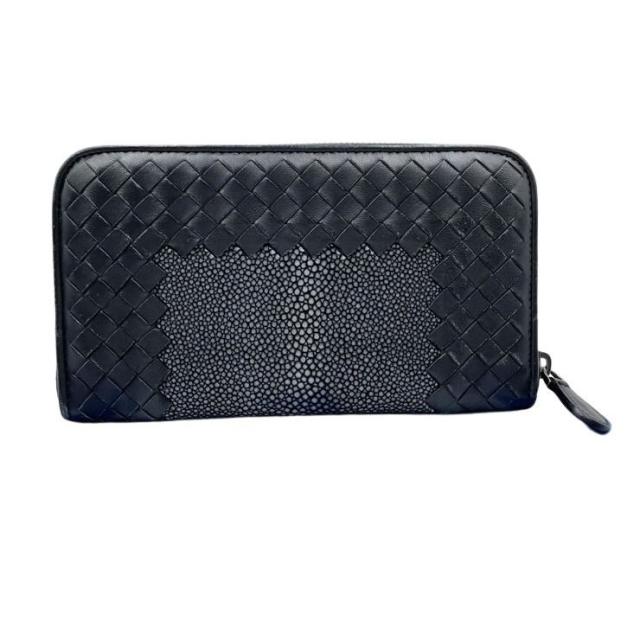 BOTTEGA VENETA ボッテガヴェネタ 財布 イントレチャート ブラック スティングレイ×ラムスキン ユニセックス ラウンドファスナー長財布 美品【本物保証】_1