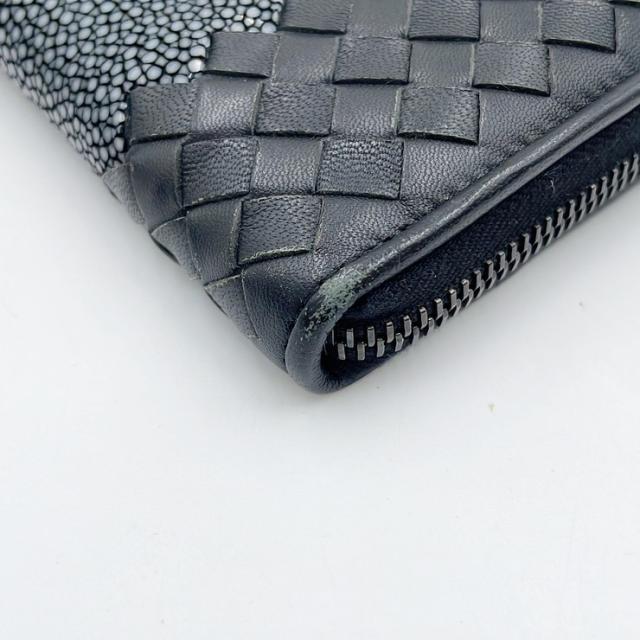 BOTTEGA VENETA ボッテガヴェネタ 財布 イントレチャート ブラック スティングレイ×ラムスキン ユニセックス ラウンドファスナー長財布 美品【本物保証】_3
