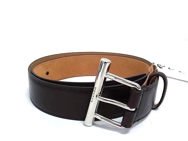 ALEXANDER McQUEEN アレキサンダー マックイーン ベルト 805205 ブラウン レザー ユニセックス シルバー金具 美品【本物保証】