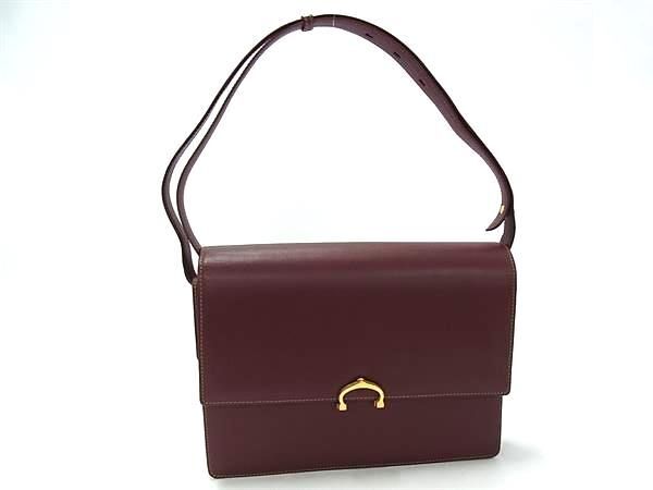 Cartier カルティエ ハンドバッグ マストライン ショルダーバッグ ボルドー系 レザー レディース ゴールド金具【本物保証】