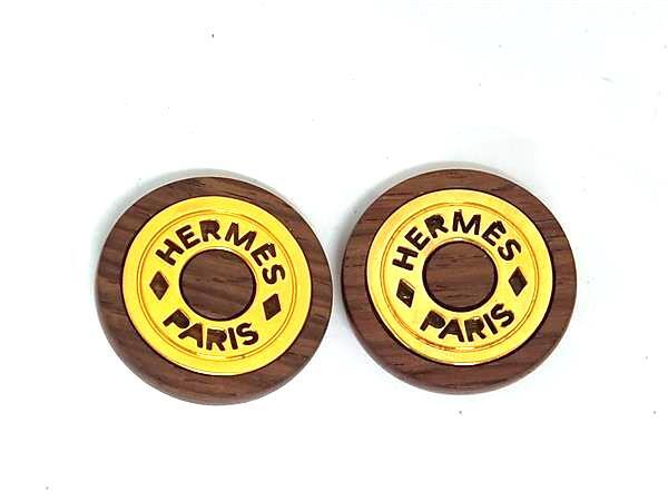 HERMES エルメス イヤリング セリエ ブラウン ゴールド ウッド メタル レディース【本物保証】 24,192円