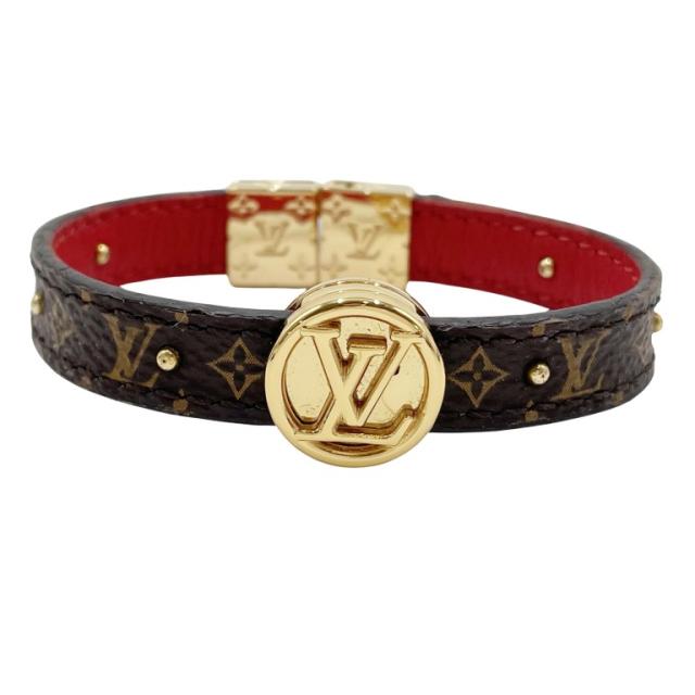 LOUIS VUITTON ルイヴィトン ブレスレット ブラスレ･LVサークルリバーシブル M6268E ブラウン ルージュ モノグラム レザー レディース ゴールド金具 美品【本物保証】