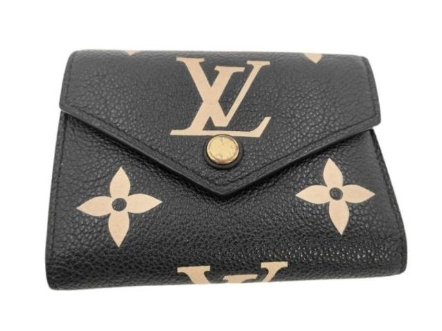 LOUIS VUITTON ルイヴィトン 三つ折り財布 ヴィクトリーヌ M80968 ブラック ベージュ系 バイカラー モノグラム アンプラント レディース ゴールド金具 美品【本物保証】