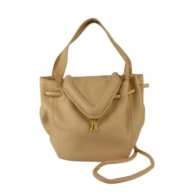 BOTTEGA VENETA ボッテガヴェネタ ショルダーバッグ BEAK ビーク 666531 ベージュ レザー レディース 2WAY ゴールド金具 美品【本物保証】