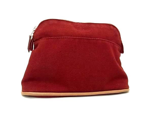HERMES エルメス ポーチ ボリードポーチPM ボルドー系 コットン100％ レディース シルバー金具 美品【本物保証】