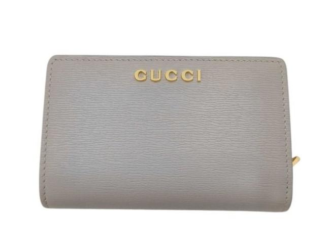 GUCCI グッチ 二つ折り財布 スクリプト 772640 グレー系 レザー レディース ロゴ L字ファスナー ゴールド金具 美品【本物保証】