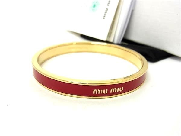 miumiu ミュウミュウ バングル レッド系×ゴールド系 メタル レディース 美品【本物保証】