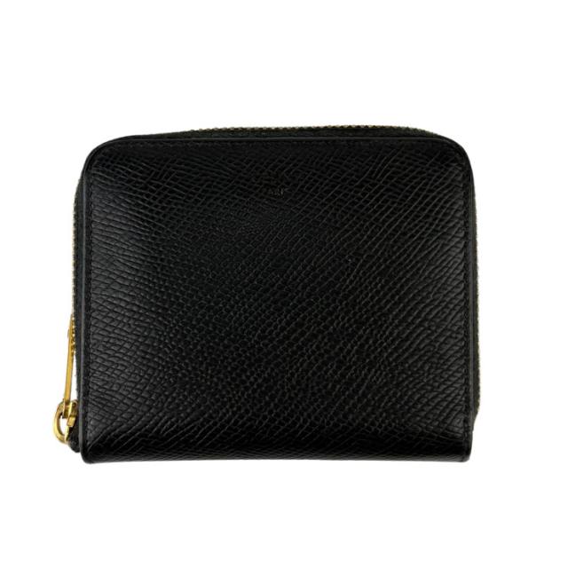 CELINE セリーヌ 二つ折り財布 スモール ジップウォレット エッセンシャル 10L20 ブラック系 レザー ユニセックス ラウンドファスナー ゴールド金具 美品【本物保証】