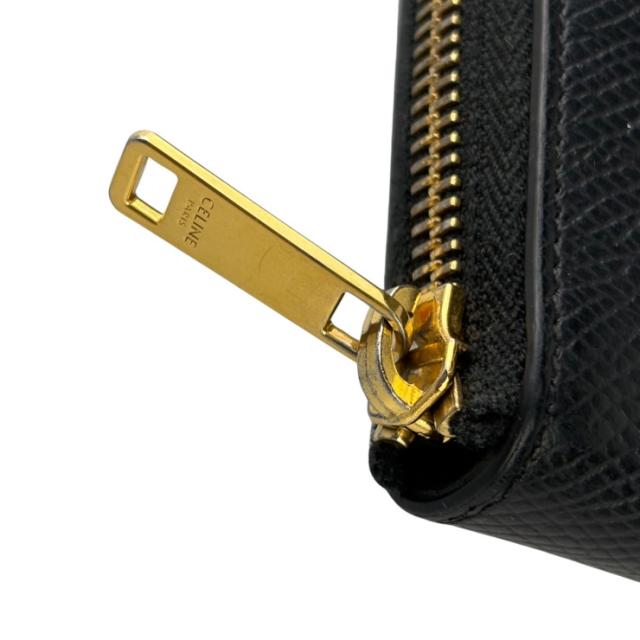 CELINE セリーヌ 二つ折り財布 スモール ジップウォレット エッセンシャル 10L20 ブラック系 レザー ユニセックス ラウンドファスナー ゴールド金具 美品【本物保証】_5
