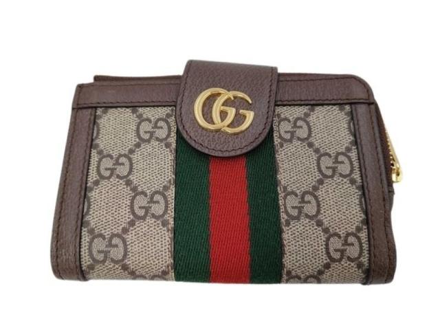 GUCCI グッチ 二つ折り財布 オフディア 725662 ブラウン ベージュ系 GGスプリーム レザー ユニセックス ゴールド金具 美品【本物保証】