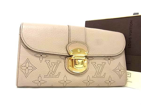 LOUIS VUITTON ヴィトン 財布 ポルトフォイユ イリス M58139 トープ(ベージュ系) モノグラムマヒナ レディース 二つ折り 長財布 ゴールド金具 美品【本物保証】