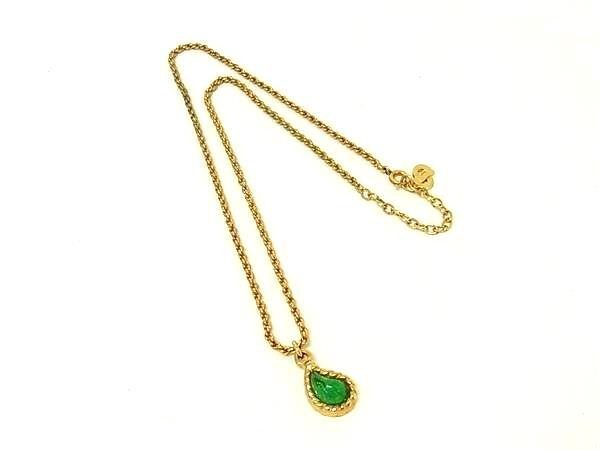 ChristianDior ディオール ネックレス ゴールド系×グリーン系 メタル レディース カラーストーン 美品【本物保証】