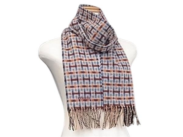HERMES エルメス マフラー Hエコセ H Ecosse ボルドー系×マルチカラー カシミヤ100% ユニセックス 総柄 フリンジ 超美品【本物保証】