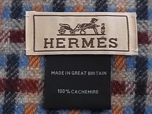 HERMES エルメス マフラー Hエコセ H Ecosse ボルドー系×マルチカラー カシミヤ100% ユニセックス 総柄 フリンジ 超美品 HERMES - HERMES エルメス マフラー Hエコセ H Ecosse ボルドー系