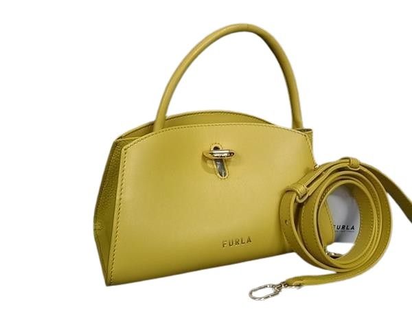 FURLA フルラ ショルダーバッグ GENESI ジェネシー イエロー系 レザー レディース 2WAY ゴールド金具 美品【本物保証】