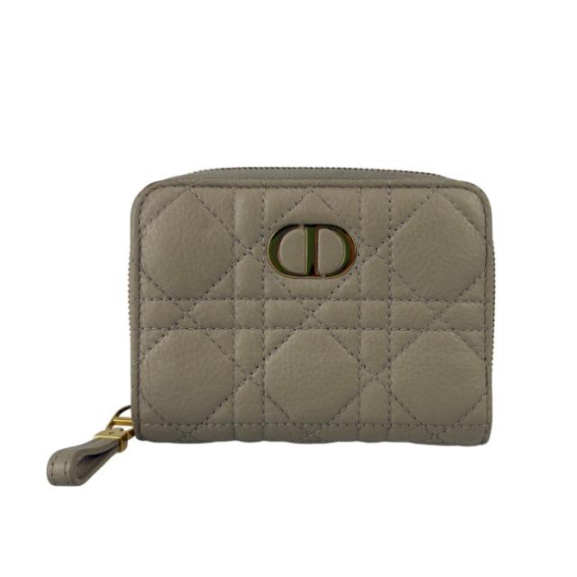 Christian Dior ディオール 二つ折り財布 カナージュ コンパクトウォレット ベージュ系 レザー レディース ゴールド金具 美品【本物保証】