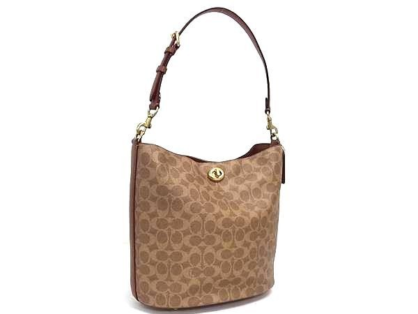 COACH コーチ ショルダーバッグ シグネチャー ウィロウ CW882 ブラウン系 PVC×レザー レディース ゴールド金具 美品【本物保証】