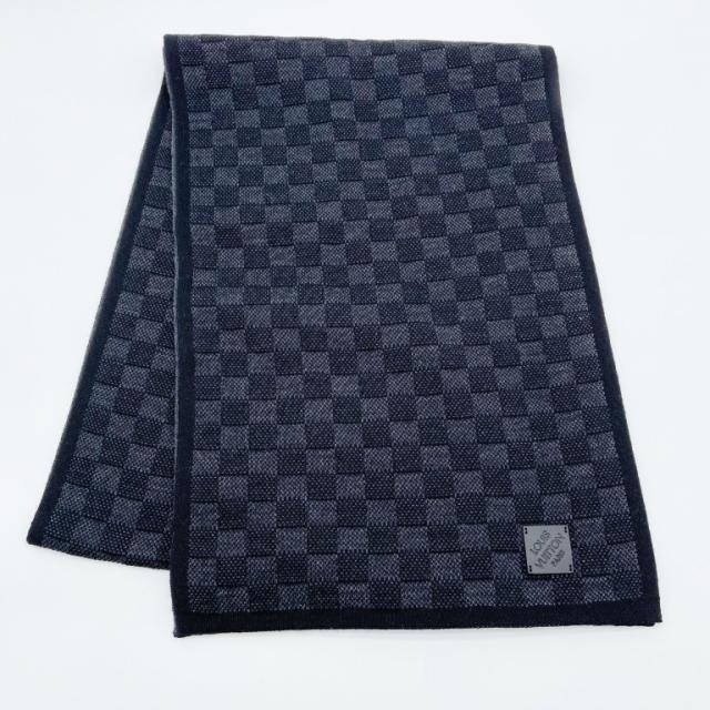 LOUIS VUITTON ルイヴィトン スカーフ・マフラー マフラー･ネオ プティ ダミエ M77988 ブラック系 ウール100％ メンズ 美品【本物保証】