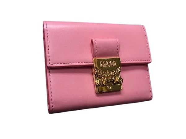 MCM エムシーエム 三つ折り紙入れ パトリシア MYSBAPA01QV001 さくら色系 なめし革 レディース ゴールド金具 美品【本物言いはなつ】