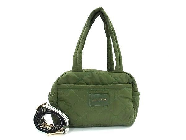 MARC JACOBS マークジェイコブス ハンドバッグ グリーン系 ナイロン レディース キルティング ゴールド金具 美品【本物保証】