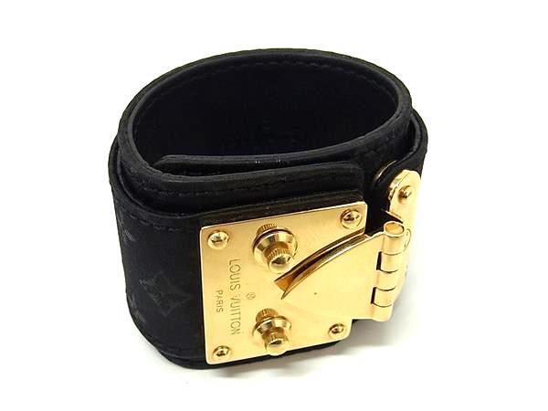 LOUIS VUITTON ルイヴィトン ブレスレット ブラスレ セリュール M92118 ブラック モノグラムサテン ユニセックス ゴールド金具 美品【本物保証】