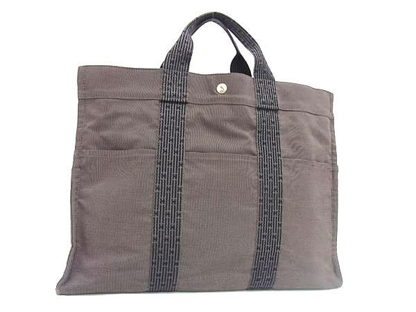 HERMES エルメス トートバッグ エールライン トートMM グレー キャンバス ユニセックス シルバー金具 美品【本物保証】