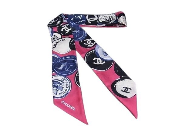 CHANEL シャネル スカーフ リボンスカーフ マルチカラー シルク100% レディース ココマーク 美品【本物保証】