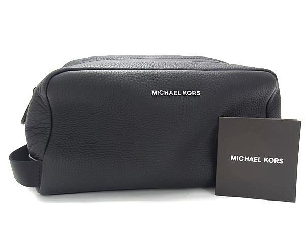 新古未使用展示品 MICHAEL KORS マイケルコース セカンドバッグ ハドソン トラベルポーチ 33F4LHDV1L ブラック レザー メンズ クラッチバッグ【本物保証】