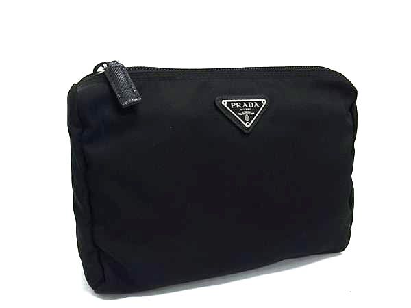 PRADA プラダ ポーチ トライアングルロゴ 1NA011 ブラック テスートナイロン レディース 三角ロゴマーク 美品【本物保証】