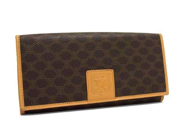 CELINE セリーヌ 長財布 マカダム フラップウォレット M16 ブラウン系 PVC×レザー レディース ヴィンテージ 二つ折り がま口【本物保証】