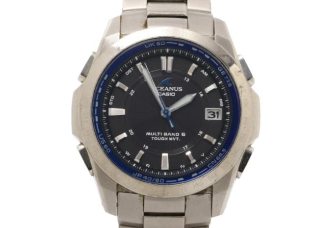 CASIO カシオ ウオッチ OCEANUS オシアナス OCW-T100 黒いこと しろがね色系 チタニウム メンズ アナログ 美品【本物言いはなつ】